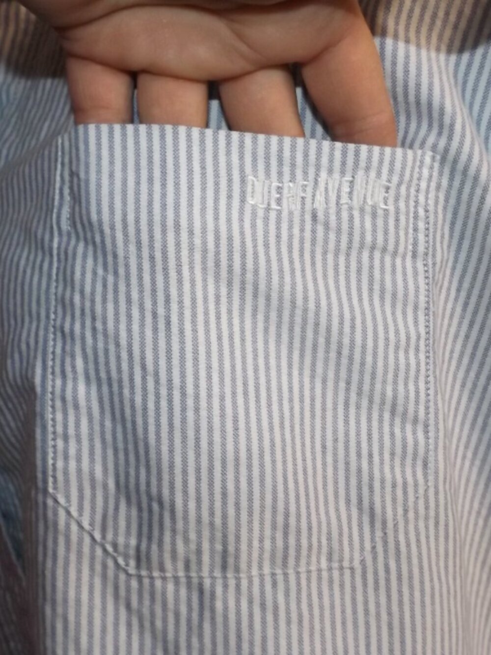 DJERF AVENUE Blouse, M, Breezy Shorter, Blue stripe, Long sleeve, Pocket,Organic - Picture 2 of 13